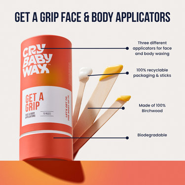 Crybaby Wax wooden applicator sticks in three sizes for face, body, and bikini at-home hard waxing