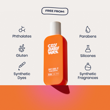 Just Cool It calming mango gel, free from phthalates, parabens, silicones, dyes, and synthetic fragrances