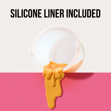 Removable silicone liner with molten hard wax pouring out, included with the Meltdown Machine warmer